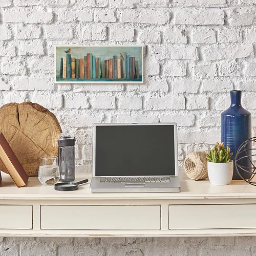 Vista 3 de Stupell Industries Main Line Studio - Estantería de pared con diseño de libros y pájaros, 17 x 7 pulgadas, fácil de colgar y resistente, fabricada