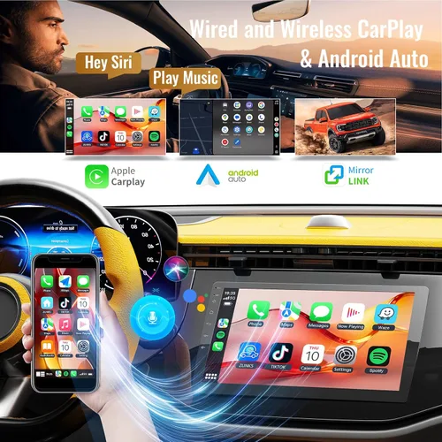 Vista 2 de Huadio - Estéreo universal de 9 pulgadas con Apple CarPlay inalámbrico y Android Auto, pantalla táctil Android 13, 2GB+64GB, pantalla CarPlay
