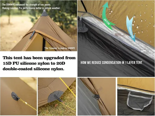 Vista 3 de 3F UL Gear Lanshan PRO Lanshan Tienda de campaña ultraligera Tienda de campaña ultraligera para 3 estaciones para 1 persona o 2 personas, camping