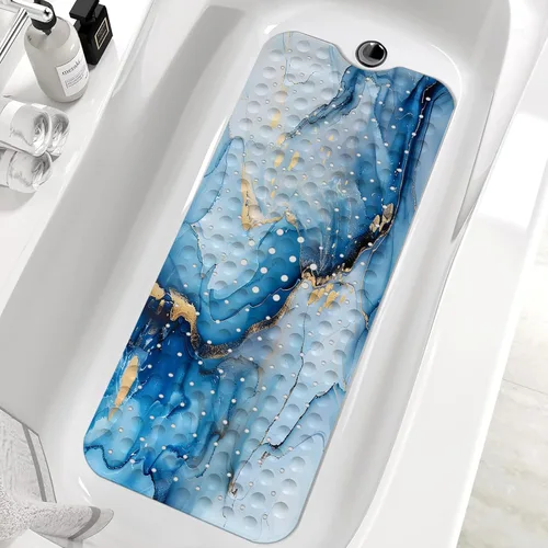 Vista 12 de Alfombrilla de Bañera de Mármol Antideslizante, Negra, Blanca y Dorada, Alfombrilla de Baño Antideslizante para Ducha, Grande, Lavable, con Agujeros