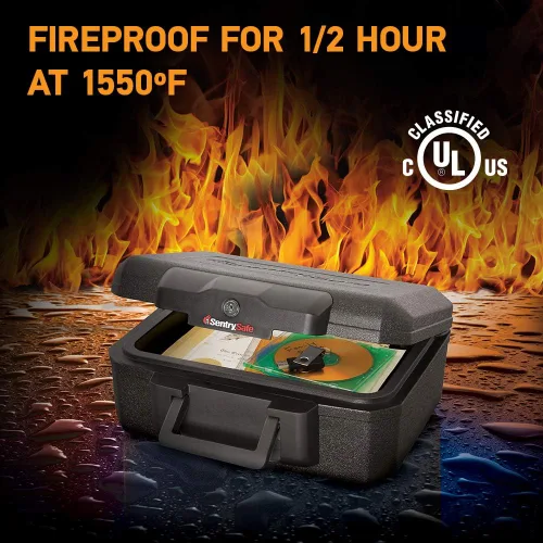 Vista 3 de SentrySafe Caja ignífuga 1200 con cerradura de llave, 0.18 pies cúbicos, color negro y caja ignífuga 1170 con cerradura de llave de 0.61 pies