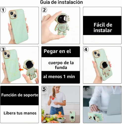 Vista 2 de Pepmune Funda para iPhone 14 con bonito soporte de astronauta 3D, color Verde