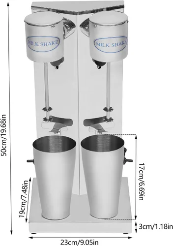Vista 3 de Mezclador de bebidas eléctrico de doble cabezal para batido de leche comercial, licuadora de acero inoxidable, 2 x 180 W, 10000-14000 rpm, velocidad