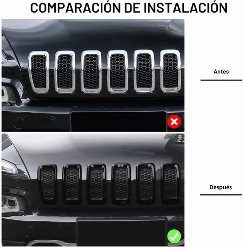 Vista 4 de Insertos de parrilla delantera Moldura de cubierta de rejilla para Jeep Cherokee 2014-2018 (negro)