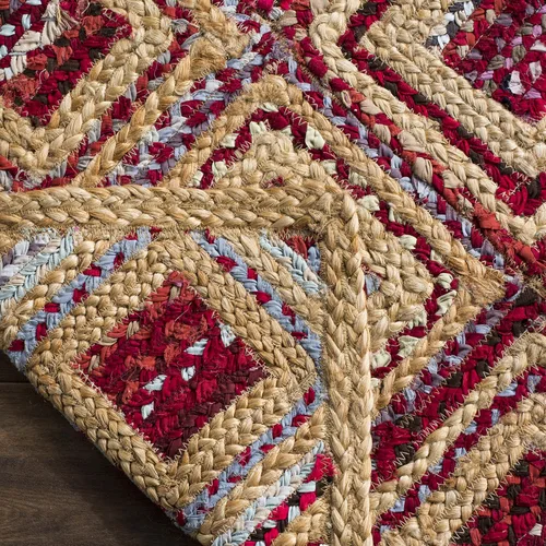 Vista 6 de Safavieh - Colección Cape Cod CAP354A - Tapete tejida a mano en algodón natural y azul, Yute