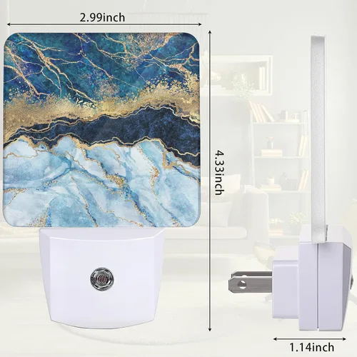 Vista 2 de Luz nocturna de mármol azul índigo, luz nocturna enchufable a la pared con sensor de atardecer a amanecer, lámpara LED de ahorro de energía