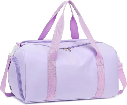 Vista 8 de Bolsa de viaje deportiva para gimnasio para hombres y mujeres con compartimento para zapatos, bolsillo húmedo, Púrpura (pure purple), Bolsa de lona