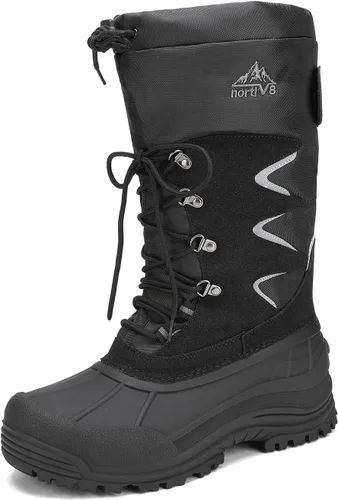 Vista 8 de NORTIV 8 Botas de nieve de invierno impermeables para hombre, con forro de piel aislada, ligeras, altas para exteriores Negro