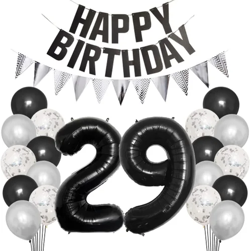 Vista 15 de Juego de decoraciones de fiesta de cumpleaños número 15 para niñas, niños, mujeres y hombres, pancarta negra con letras de feliz cumpleaños
