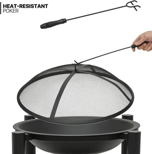 Vista 8 de MoNiBloom Fogata portátil de 22 pulgadas para exteriores, parrilla de barbacoa exterior, parrilla para cocinar con estante para patio, patio