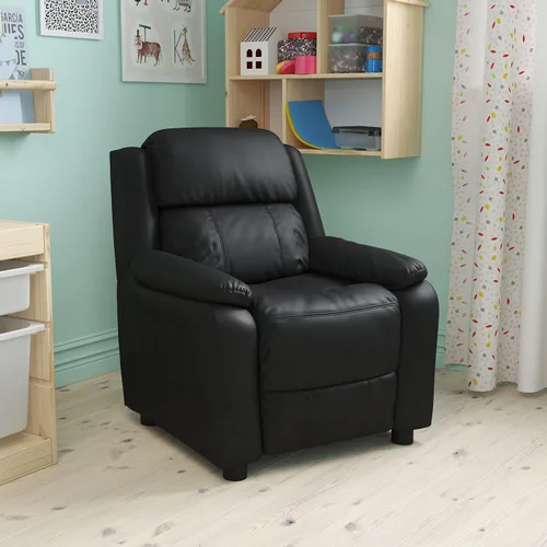 Vista 14 de EMMA + OLIVER Sillón reclinable infantil de vinilo beige acolchado de lujo con brazos de almacenamiento