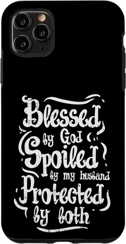 Vista 13 de iPhone 16 Blessed by God Spoiled by My Husband Funny Wife Mom Case