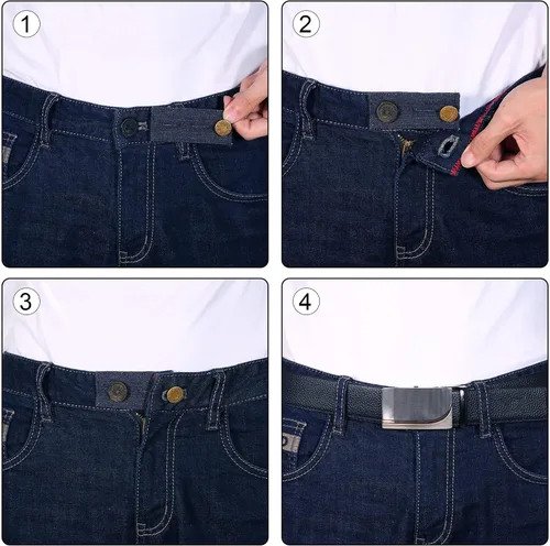 Vista 3 de TOODOO Extensor de cintura de jeans de 6 piezas, extensor de cintura azul, extensor de cintura con botón de metal para pantalones, jeans, pantalones