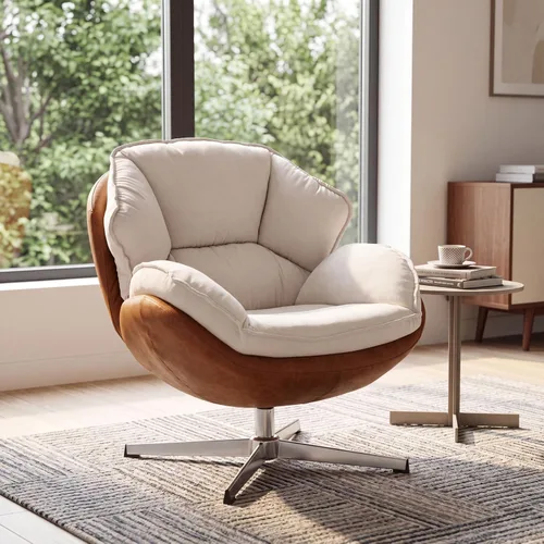 Vista 7 de BESTANO Silla giratoria de acento tapizada de chenilla, moderna silla de sala de estar con respaldo, base de metal de 360 grados, silla de lectura
