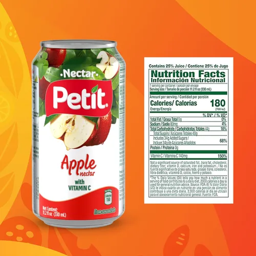 Vista 2 de Petit Néctar de manzana, latas de 330 ml (paquete de 24) – Bebida refrescante de jugo de fruta