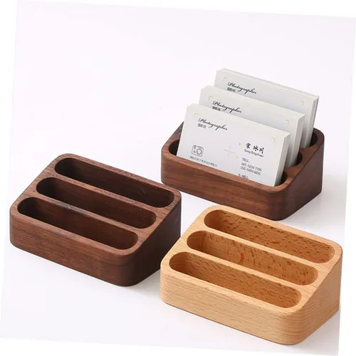 Vista 2 de Zerodeko Soporte de tarjeta de visita de madera de 3 rejillas Soporte para tarjetas comerciales para oficina