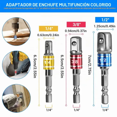 Vista 2 de Juego de extensión de broca flexible de 19 piezas, vástago hexagonal de 105 ° de ángulo recto, 3 piezas de adaptador universal de enchufe de 1/4 3/8