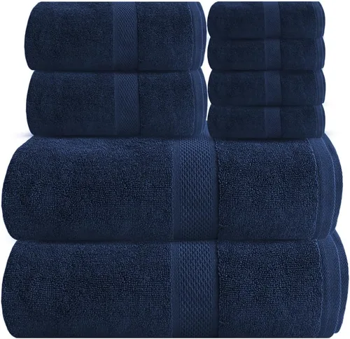 Vista 10 de Juego de 8 toallas de baño 100% algodón de lujo para baño, juego de 8 (2 toallas de baño y 2 toallas de mano y 4 paños de lavado), toallas suaves