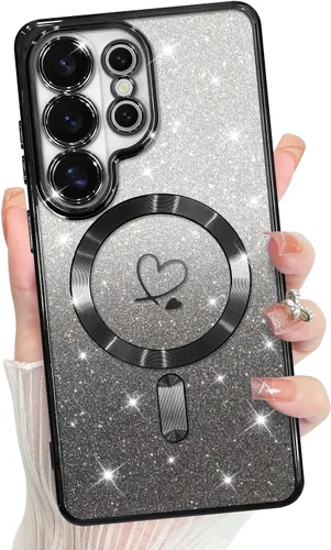 Vista 190 de Bonoma - Funda compatible con Samsung Galaxy S21 Plus, diseño de corazón con purpurina, color rosa Support for MagSafe, Plating Magnetic Case TPU