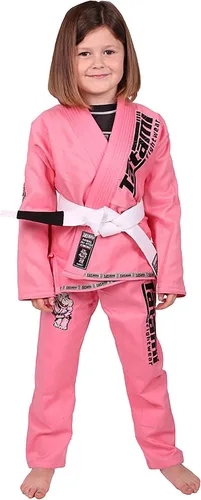 Vista 2 de Tatami Fightwear Meerkatsu Animal Jiu Jitsu Gi, chaqueta de 425GSM, pantalones BJJ de sarga y cinturón blanco, rosa, M0, Rosado