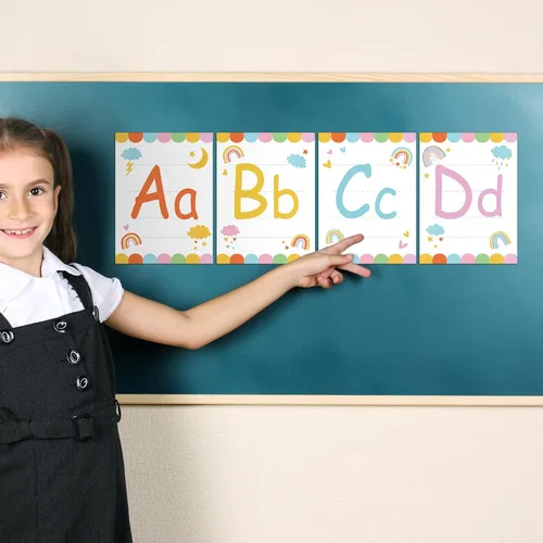 Vista 6 de Juego de 36 tablones de anuncios con números del alfabeto bohemio, tarjeta del alfabeto ABC y tarjeta de números del 0 al 9, decoración de pared