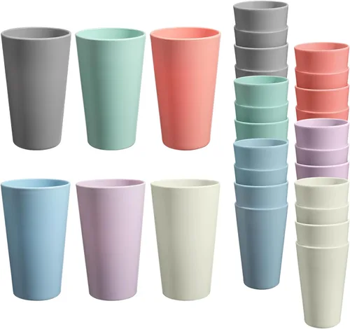 Vista 23 de Juego de 24 vasos de plástico irrompibles, vasos de plástico reutilizables de 20 onzas, vasos de agua apilables, vaso para beber para cocina