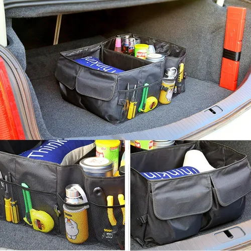 Vista 5 de Organizador de maletero de 51L de gran capacidad para coche, organizador de maletero de SUV de tela Oxford con 2 bolsillos y 4 redes