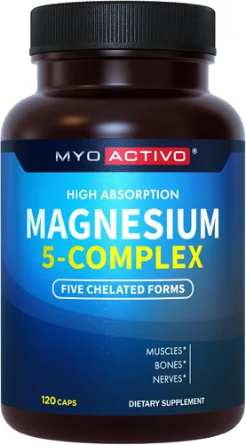 Vista 8 de MyoActivo Complejo de Magnesio 5 en 1 - Alta Absorción - Glicinato de Magnesio Quelado, Malato, Citrato, Taurato y Aspartato para Nervios, Músculos