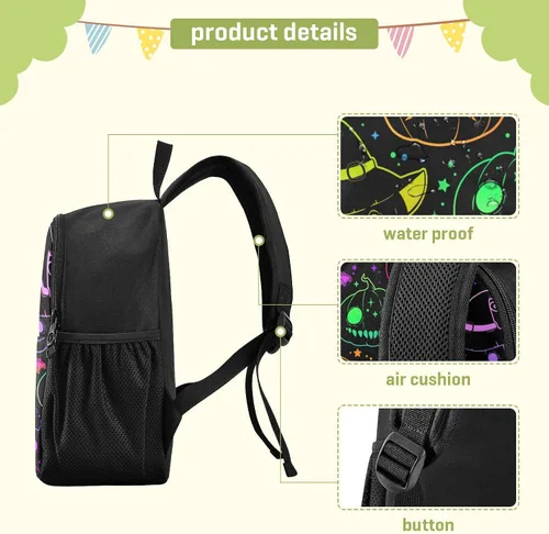 Vista 5 de Mochila colorida de calabaza de Halloween para niños pequeños, mini mochila impermeable para niños y niñas, mochila pequeña linda para jardín