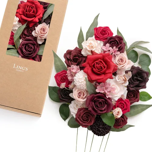Vista 13 de Ling's moment Combo de flores artificiales de boda, caja de vegetación falsa para ramos de bricolaje, centros de mesa, decoración de espuma de rosa