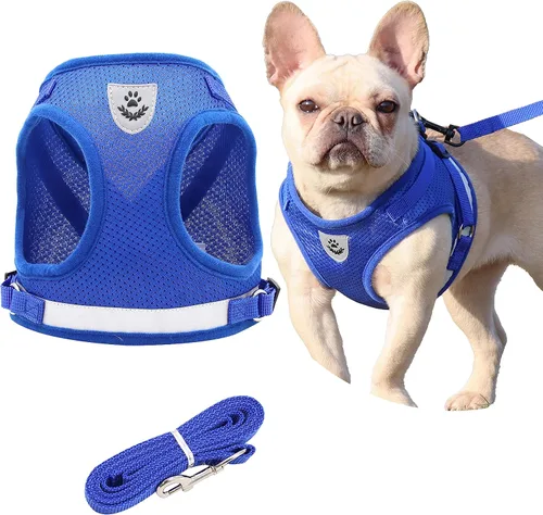 Vista 8 de Juego de arnés y correa para perro, chaleco reflectante ajustable de malla suave transpirable para mascotas, juego de arneses acolchados