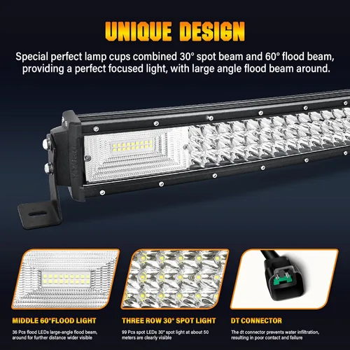 Vista 3 de AUXTINGS 22 inch Curved LED Light Bar with Remote Controller Wiring Harness,270W Triple Row Spot Flood Beam,Strobe Flash Work Light Driving