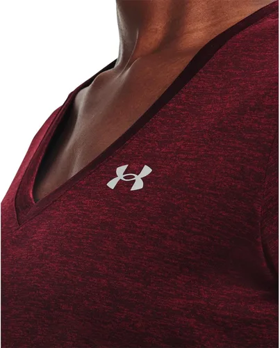 Vista 5 de Under Armour Tech - Camiseta de manga corta y cuello en V para mujer, jaspeada