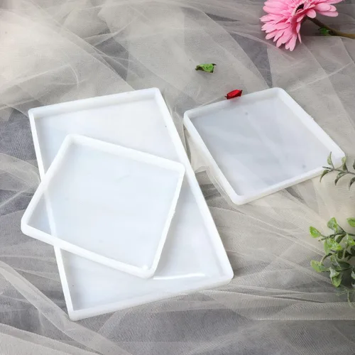 Vista 3 de Moldes grandes de resina de silicona, 3 moldes de resina de geoda de ágata, incluye 2 moldes cuadrados para posavasos cuadrados, molde rectangular