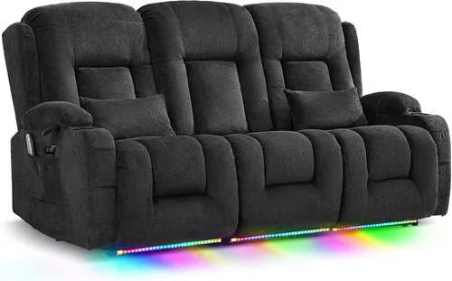 Vista 9 de TUNYI Wall Hugger - Sofá reclinable eléctrico para autocaravana, sofá biplaza reclinable con consola para teatro, sofá reclinable con USB/toma