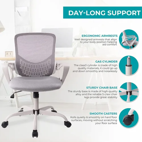Vista 7 de Silla de oficina, silla ergonómica de escritorio para el hogar, silla de malla con respaldo medio, silla giratoria para computadora con soporte