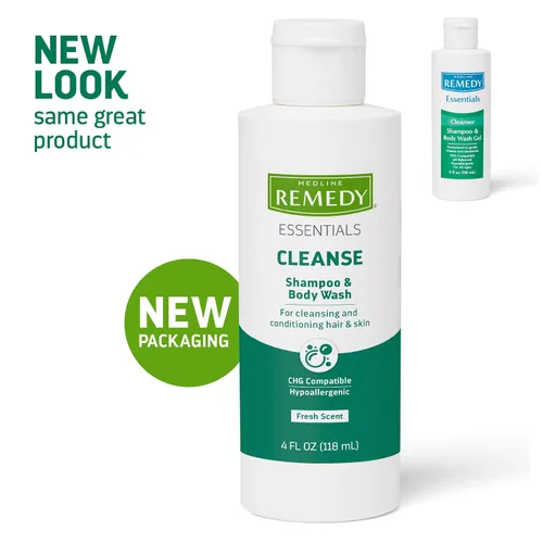 Vista 2 de Medline Remedy ESSENTIALS Champú y gel de baño, 2 onzas líquidas, aroma fresco, limpiador de cuerpo completo con aloe, para adultos y ancianos, gel