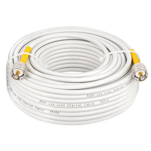 Vista 12 de MOOKEERF RG8x Cable de puente 1m, paquete de 2 cables coaxiales CB de 50 Ohm, cable de antena de baja pérdida UHF PL259 macho a macho, blanco marino
