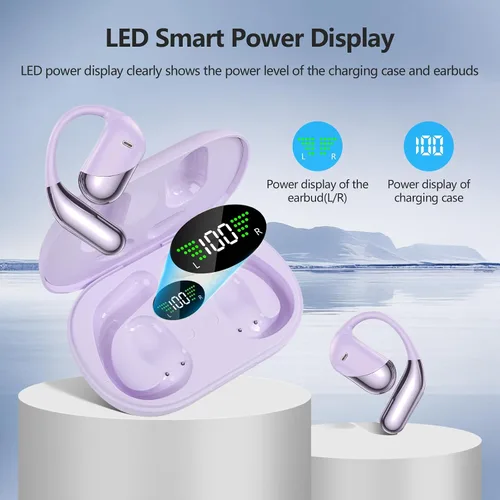 Vista 3 de Auriculares abiertos, clip para colocar sobre las orejas, auriculares inalámbricos, conducción ósea, micrófono integrado, pantalla LED Bluetooth