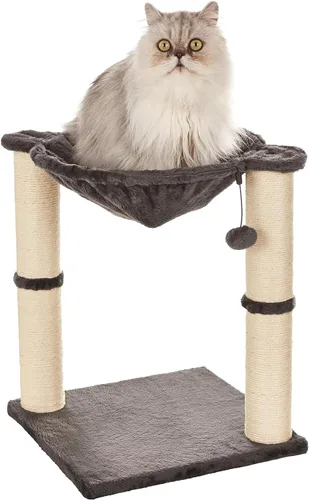 Vista 8 de Amazon Basics - Torre para gatos con hamaca y postes rascadores para gatos de interior, 15.8 x 15.8 x 19.7 pulgadas, beige