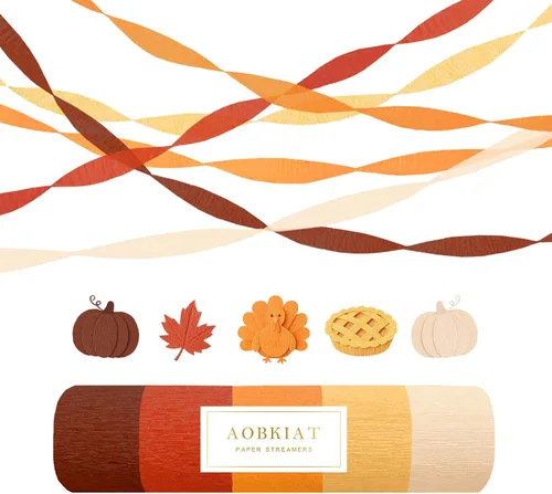 Vista 10 de AOBKIAT Decoraciones de fiesta boho de otoño, 5 rollos de papel crepé marrón y naranja polvoriento, serpentinas de fiesta para el día de Acción