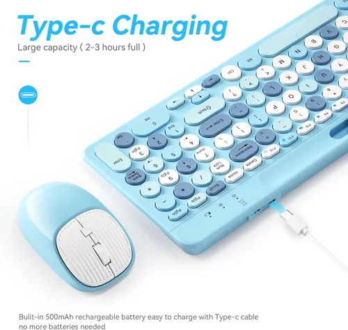 Vista 4 de Combo de Teclado y Ratón Bluetooth Inalámbrico, Juego de Teclado y Ratón Recargable Multidispositivo con Soporte para Teléfono