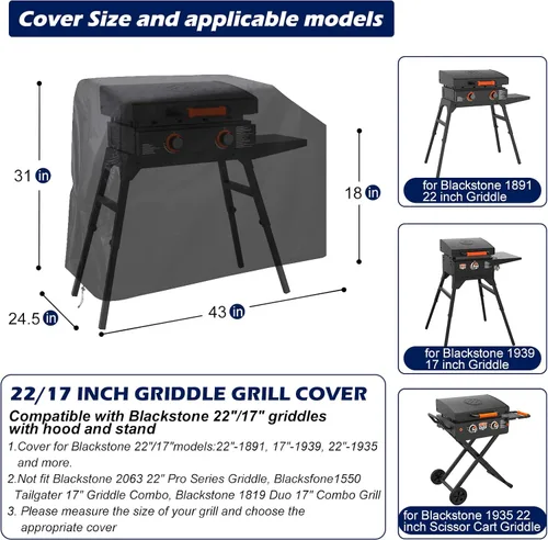 Vista 2 de Cubierta para parrilla y ahumador para Blackstone de 22 pulgadas y 17 pulgadas con capucha y soporte, cubierta de parrilla impermeable, tela Oxford
