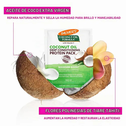 Vista 6 de Palmer's Fórmula de aceite de coco Moisture Boost Protein Pack, tratamiento capilar para cabello seco, dañado, sobreprocesado y teñido, 2.1 onzas