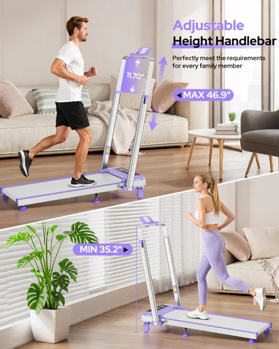 Vista 4 de Walking Pad Treadmill with 12% Incline & Adjustable Height, 4 in 1 Walking Pad with Handle Bar, 3.5HP Foldable Under Desk Treadmill, Portable