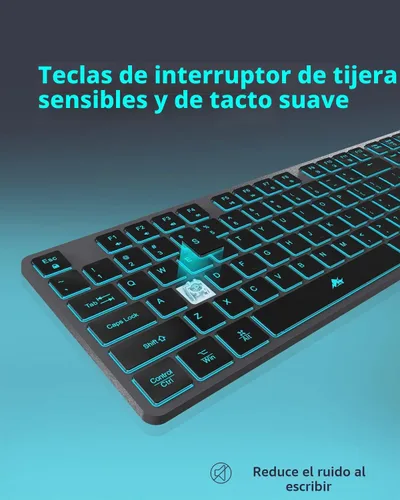 Vista 5 de Teclado inalámbrico retroiluminado, teclado silencioso USB recargable, tamaño completo inalámbrico de 2.4G, compatible con Apple iMac, MacBook y PC