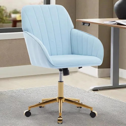 Vista 20 de Silla moderna de oficina en casa, cómoda silla de escritorio de terciopelo, silla de tocador de maquillaje con ruedas, silla giratoria ajustable