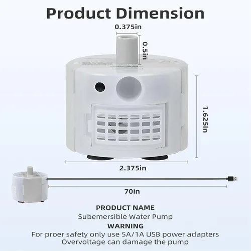Vista 3 de Bomba de repuesto ultrasilenciosa para fuentes de agua de acero inoxidable para gatos, motor SMA-800, segura y fácil de limpiar con bajo voltaje DC