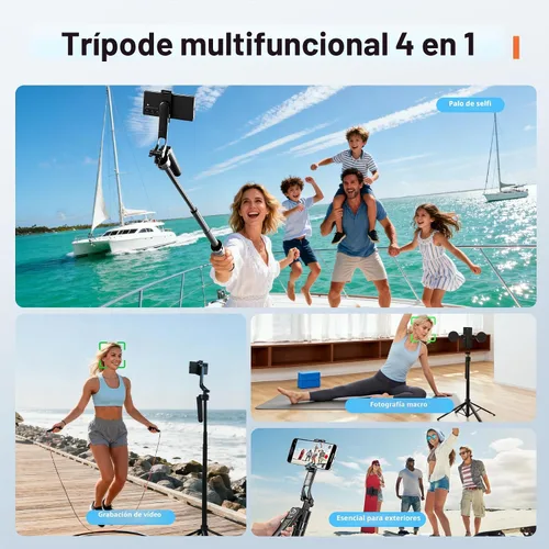 Vista 5 de Trípode para selfie con seguimiento automático de cara para iPhone con luz de rotación de 360° que sigue tu movimiento, trípode para cámara de 70.9