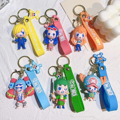 Vista 8 de Llavero con diseño de anime de una pieza, Luffy Law Sanji con colgante de acrílico y accesorios de regalo para hombres y niños, S